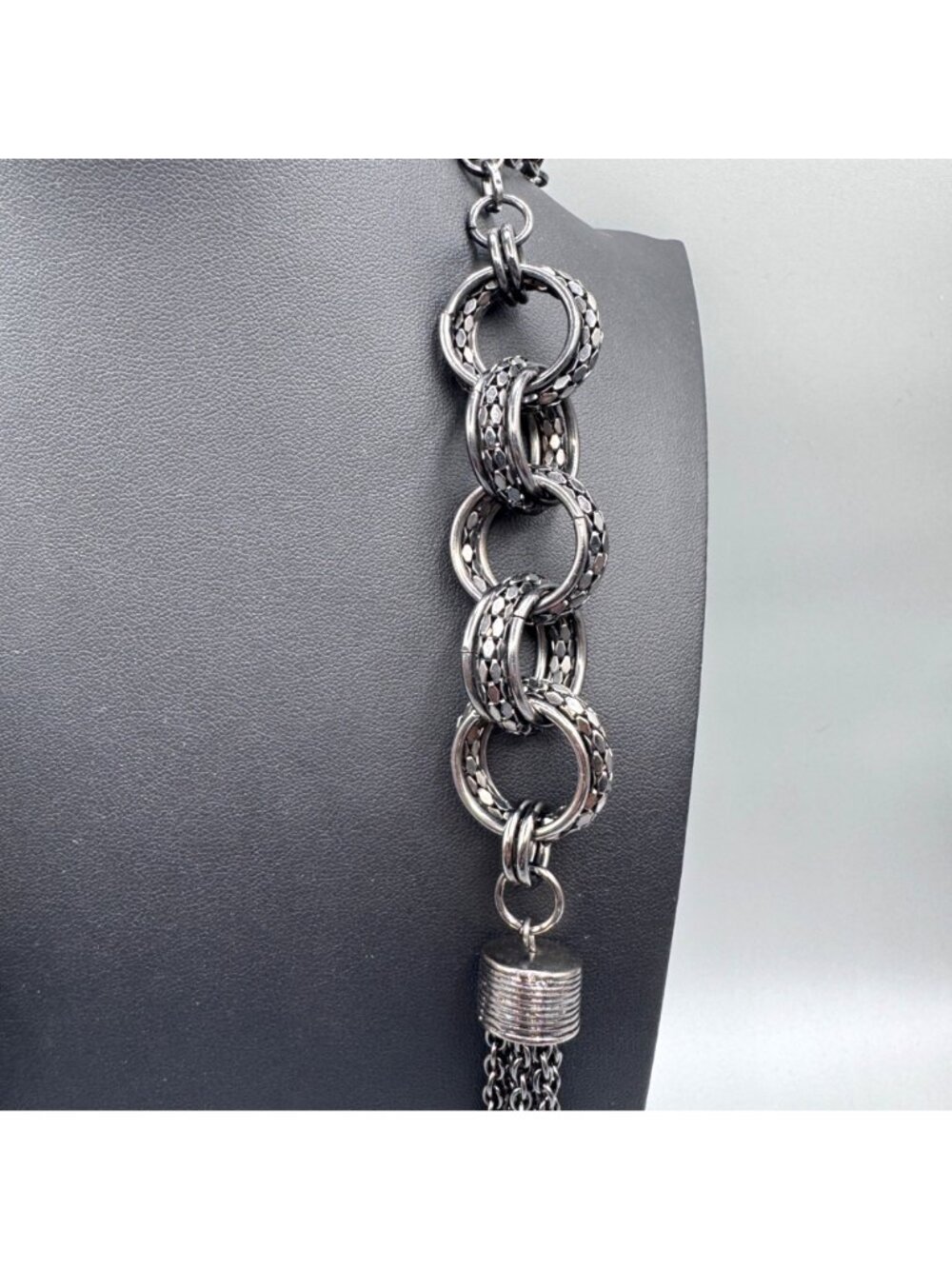 Chunky Statement Multi-Chain Tassel Necklace Gunmetal Whimsygoth Dark Academia - Picture 4 of 8